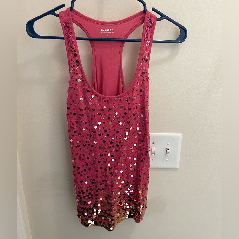 Womens Express Hot Pink Tank Gold Sequins XS